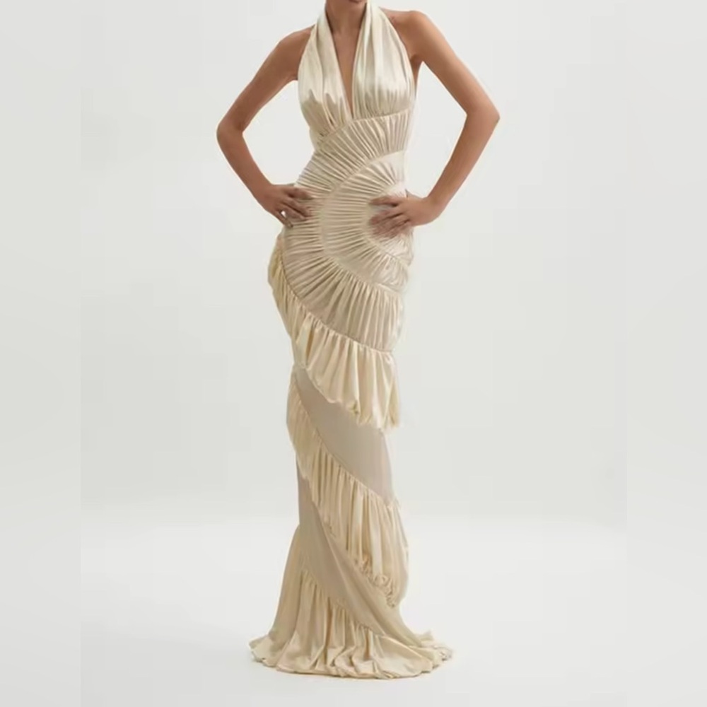 NEW $265 Sonia Rea Cream Halter Maxi Dress